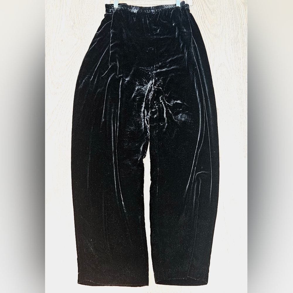 Vintage Black Velvet Unique Stretch Wide-Leg Trousers